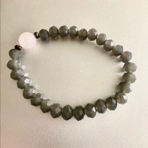 Gray Labradorite Beaded Bracelet with Pink Quartz